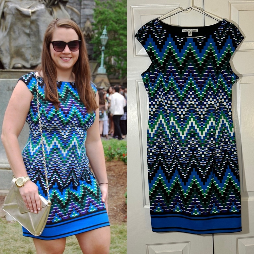 Maggy London dress blue pixelated chevron print